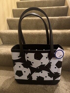 15" Bogg Bag...Soccer Print Lets kick it Medium black & White New